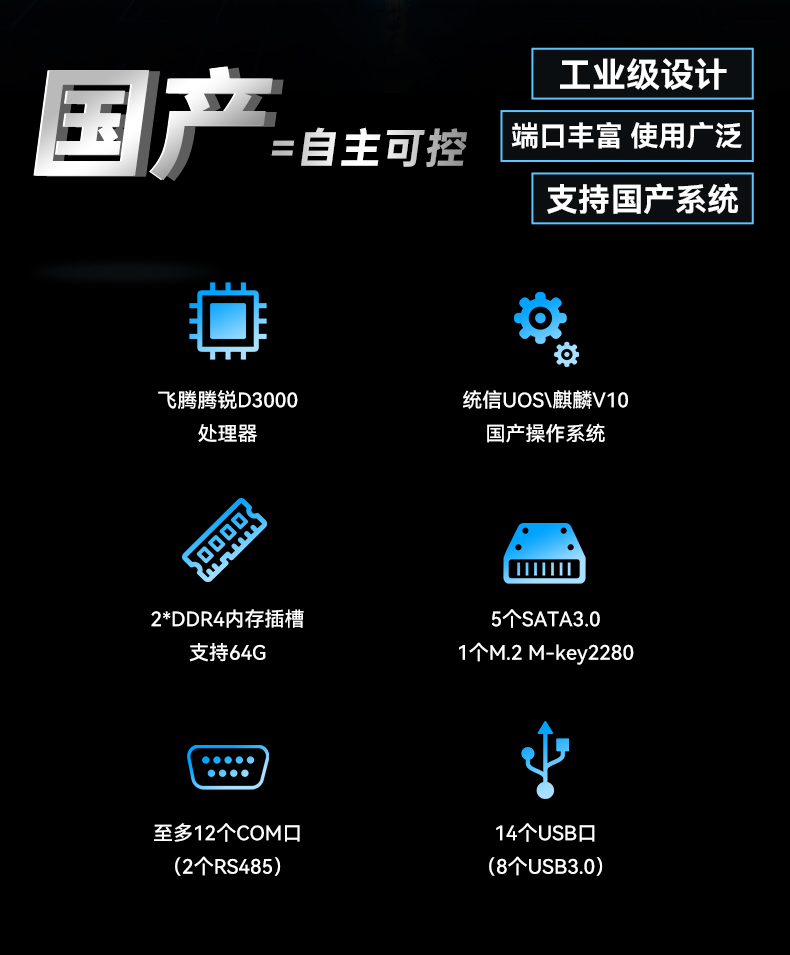 國產2U工控機,飛騰騰銳D3000處理器主機,工控機廠家,DT-61025-TD3KMB.jpg